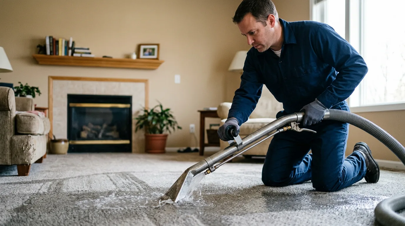 Water damage restoration technician working near Roach, MO